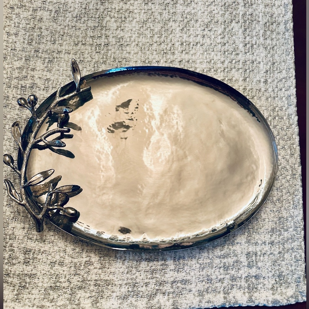 Michael Aram Olive Branch Stainless Steel Serving Platter Tray 14.25" EUC